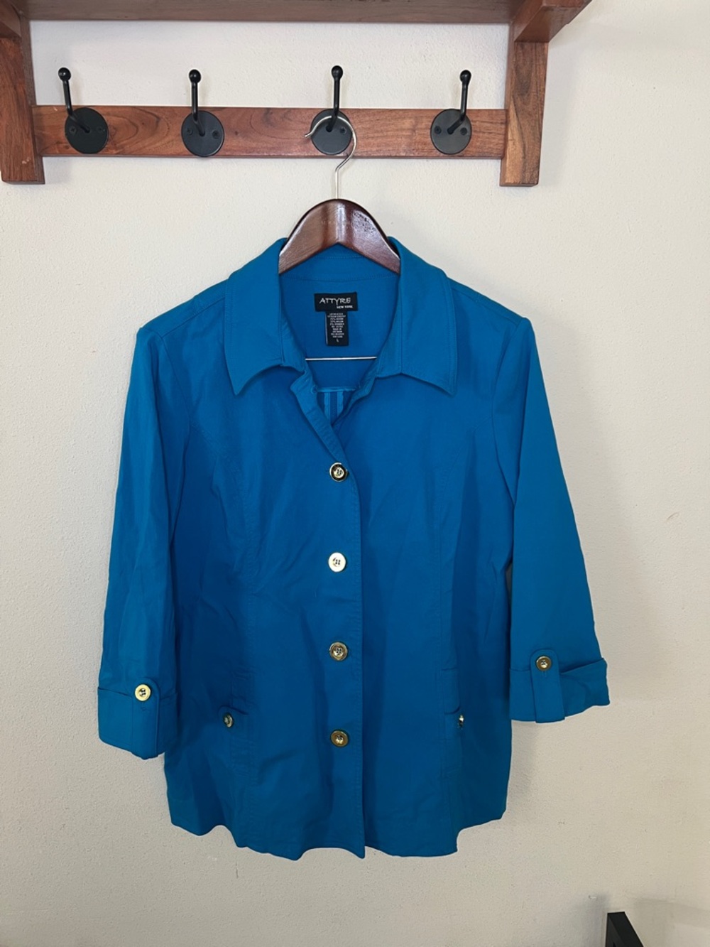 Attyre Royal Blue Jacket Button Up Size Large Casual